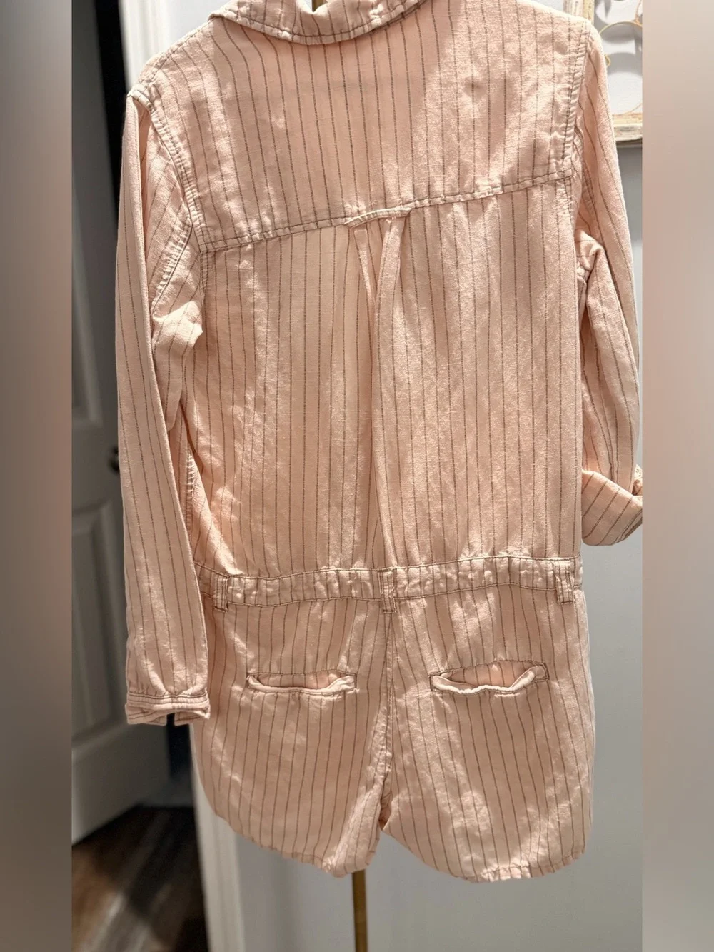 Free People Peach-Striped Utility Romper